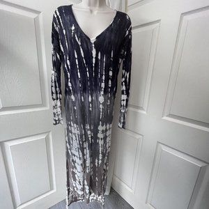 Young Fabulous Broke Gray Tie Dye Bodycon Maxi Hi Low Long Sleeve Dress Rayon S